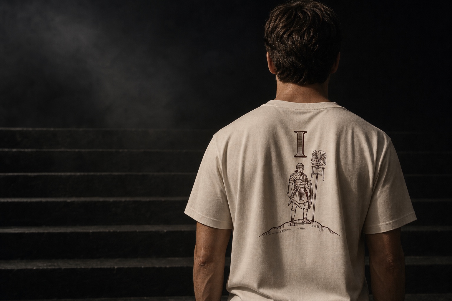 Law I engraved artwork printed across the back of an OXBLOOD tee