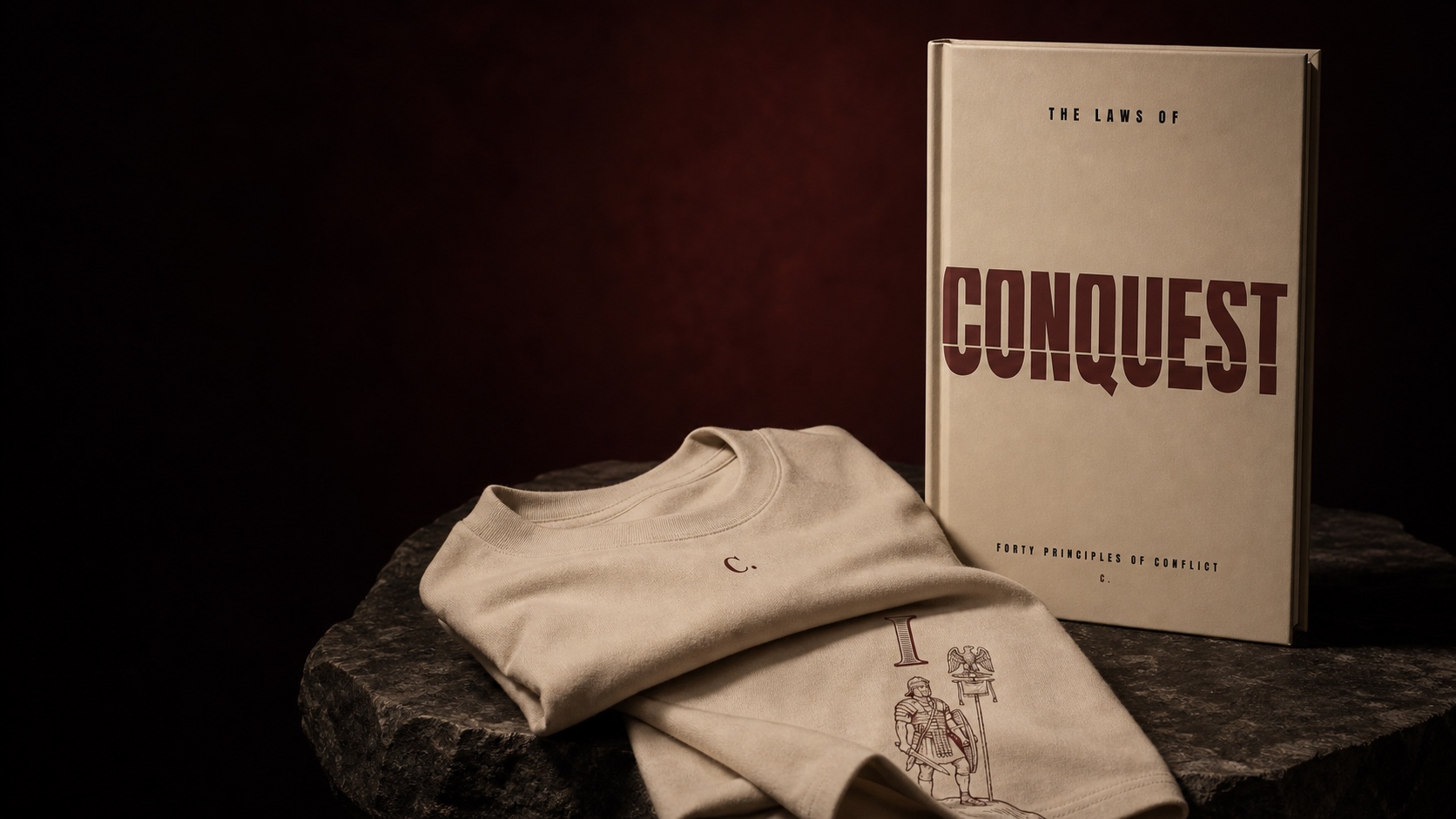 The Laws of Conquest book with the OXBLOOD C. collar mark and Law I back artwork